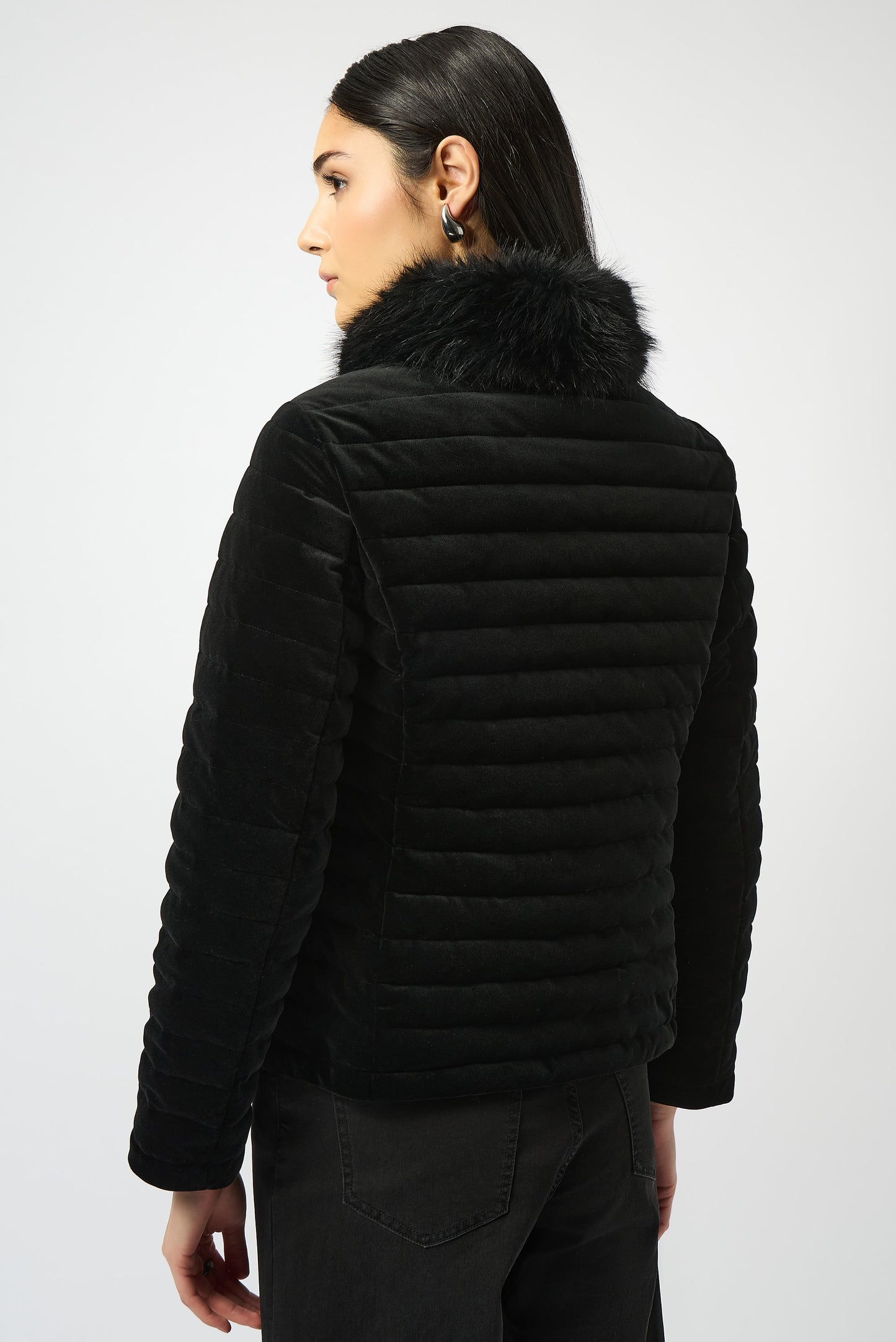 Chaqueta de terciopelo elástico acolchada negro 253928