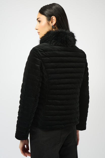 Chaqueta de terciopelo elástico acolchada negro 253928