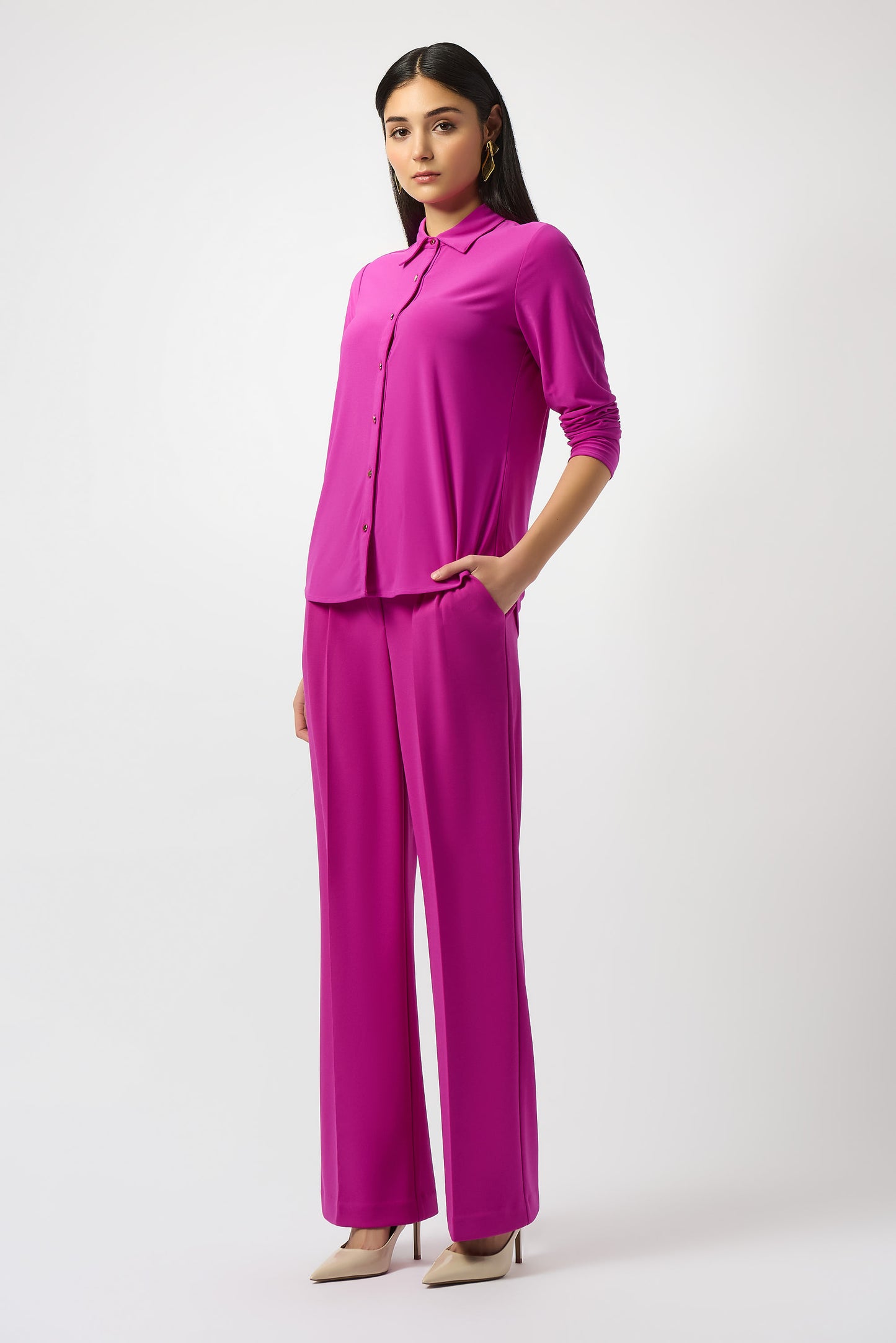 Blusa con cuello camisero rosa cosmos 253941