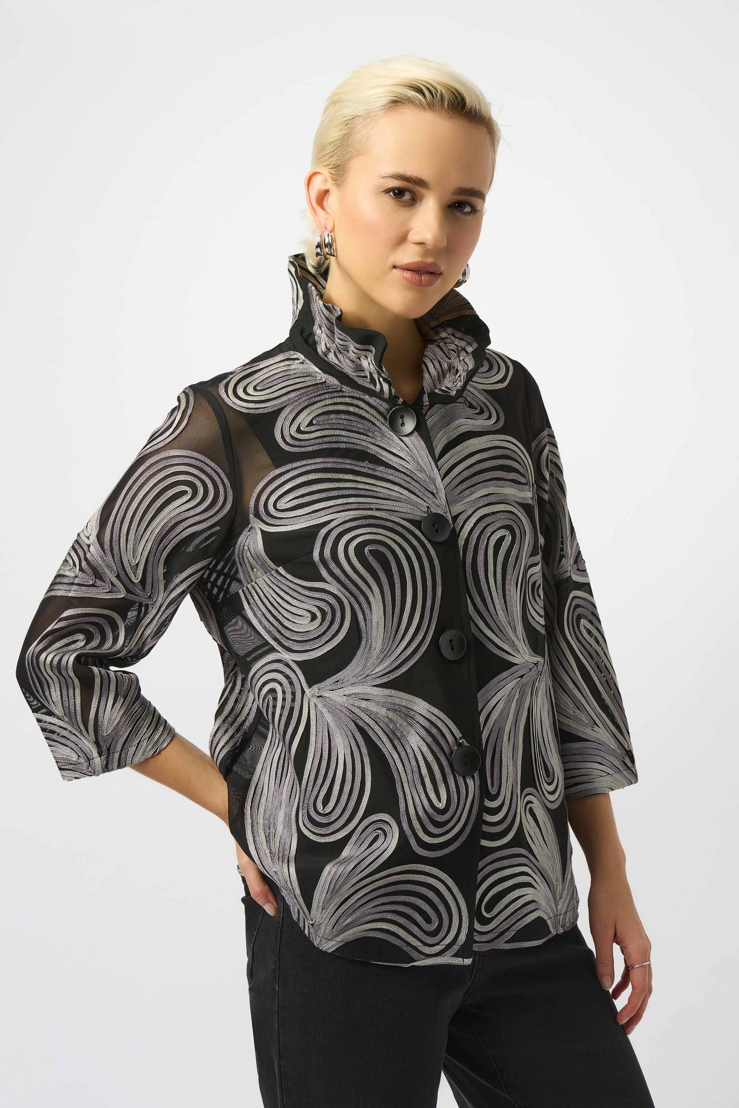 Chaqueta de malla bordada negro 253949