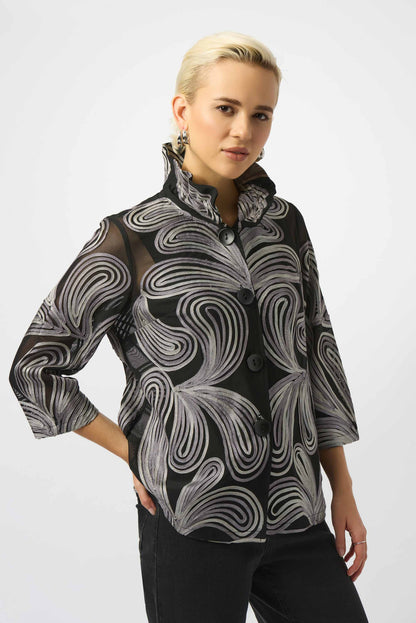 Chaqueta de malla bordada negro 253949