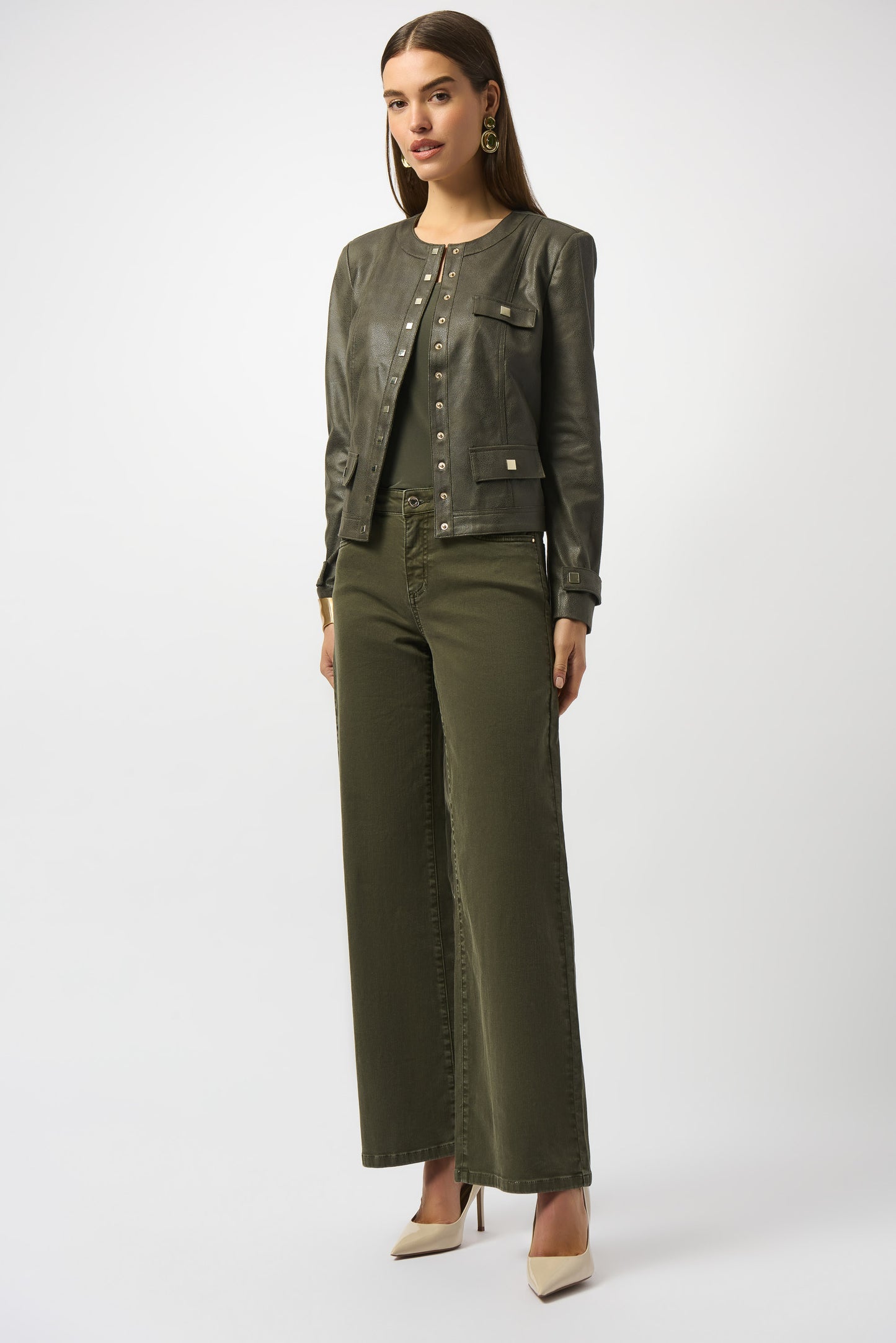 Jeans elásticos de pierna ancha verde aguacate 253950