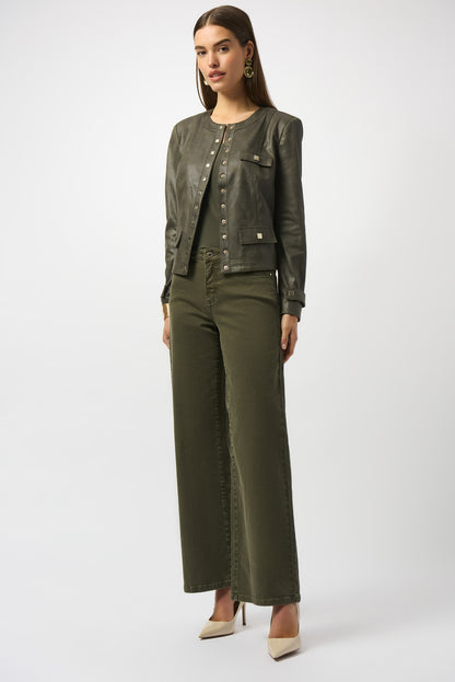 Jeans elásticos de pierna ancha verde aguacate 253950