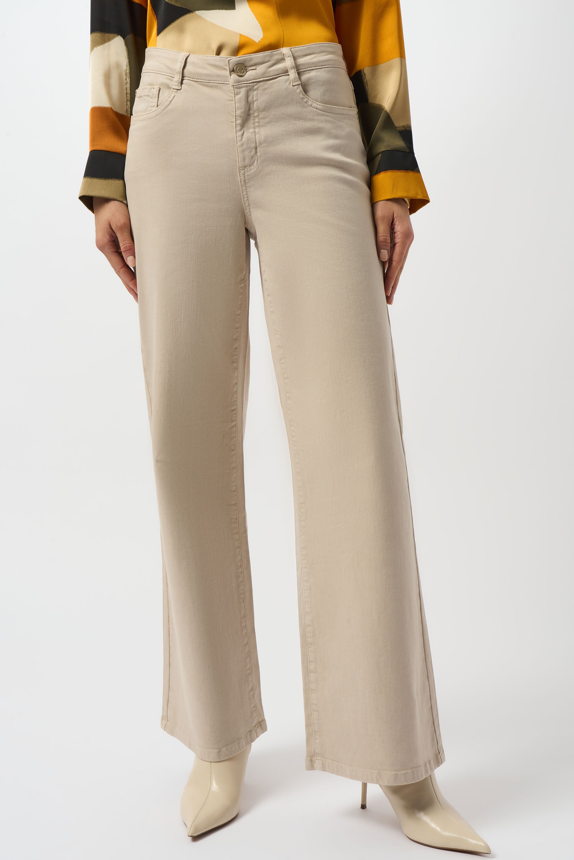 Jeans elásticos de pierna ancha beige piedra de luna 253950