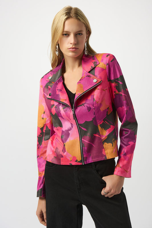 Chaqueta ajustada de ante sintético con estampado abstracto 253954