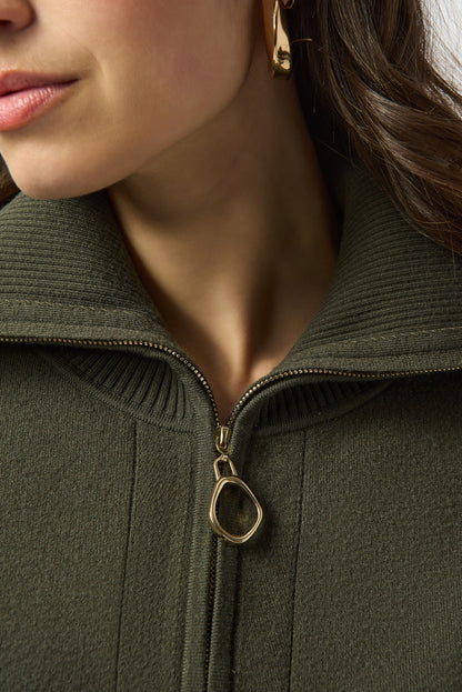 Jersey boxy de punto con cuello con cremallera verde aguacate 253963