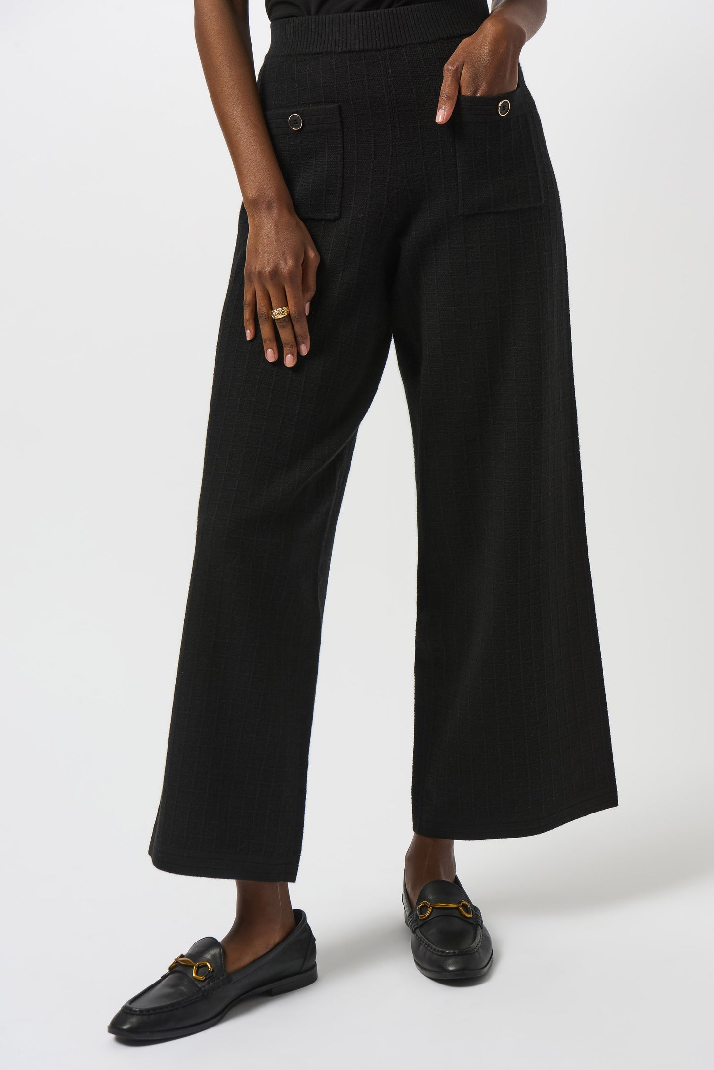 Pantalón de pierna recta de punto negro 253984