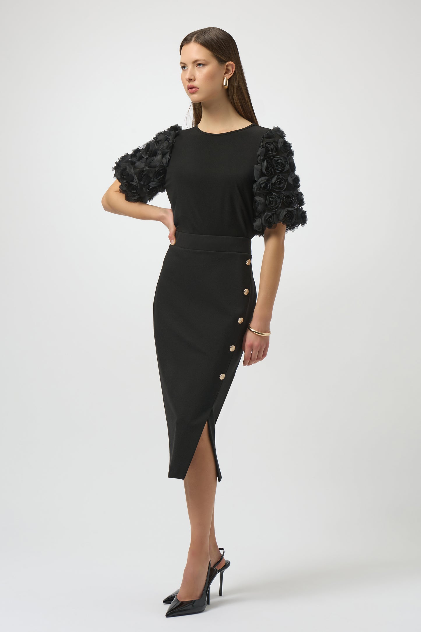 Falda de tubo con botones metálicos negro 254001