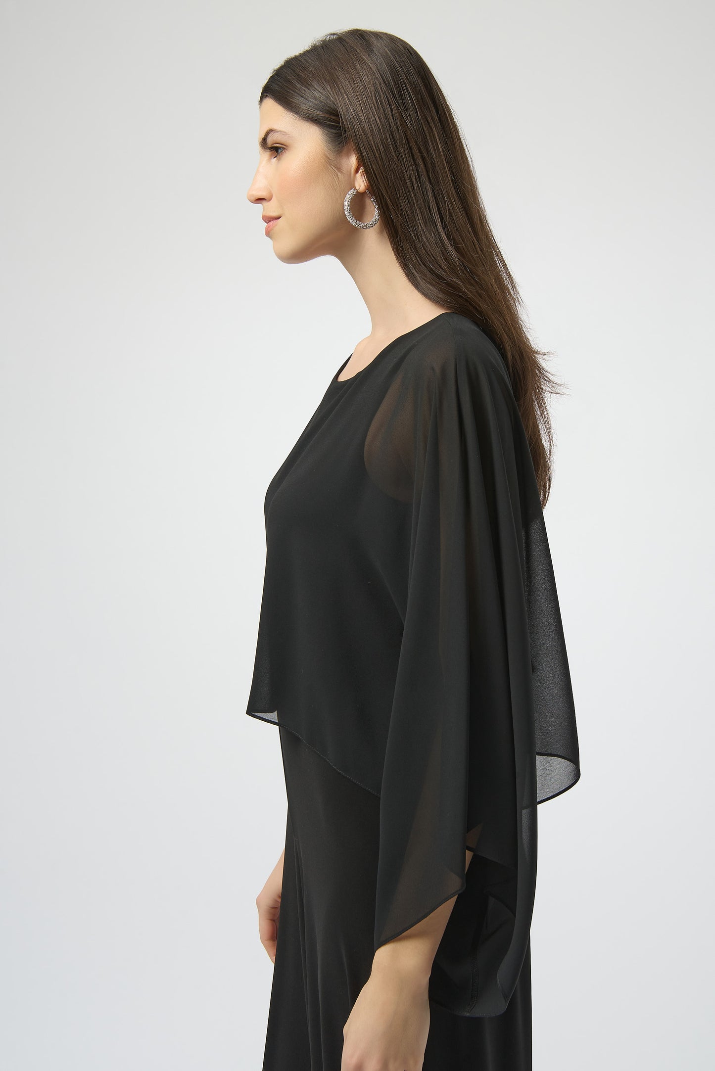 Palazzo de pierna ancha con capa de gasa negro 254055