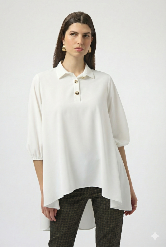 Túnica acampanada de popelina elástica con dobladillo asimétrico blanco 254066