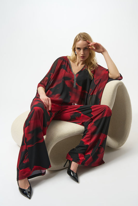 Blusón con estampado abstracto negro y rojo 254090