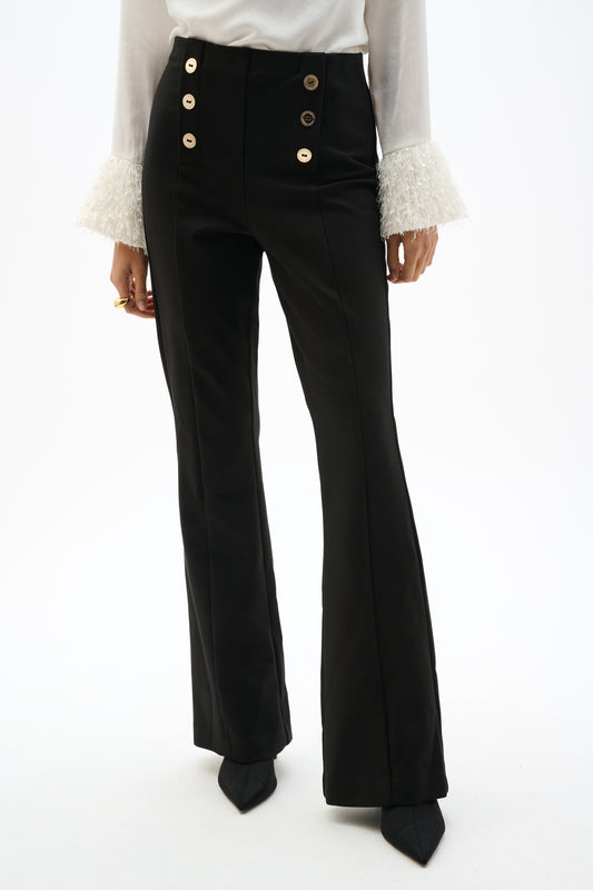 Pantalón acampanado sin cierres en punto grueso negro 254120