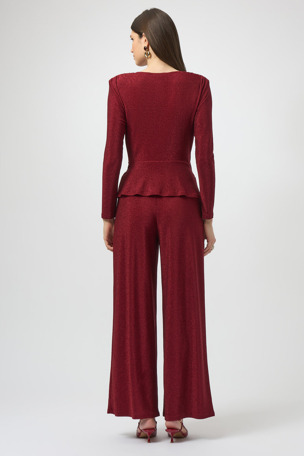 Palazzo de pierna ancha con efecto metálico rojo cereza 254123