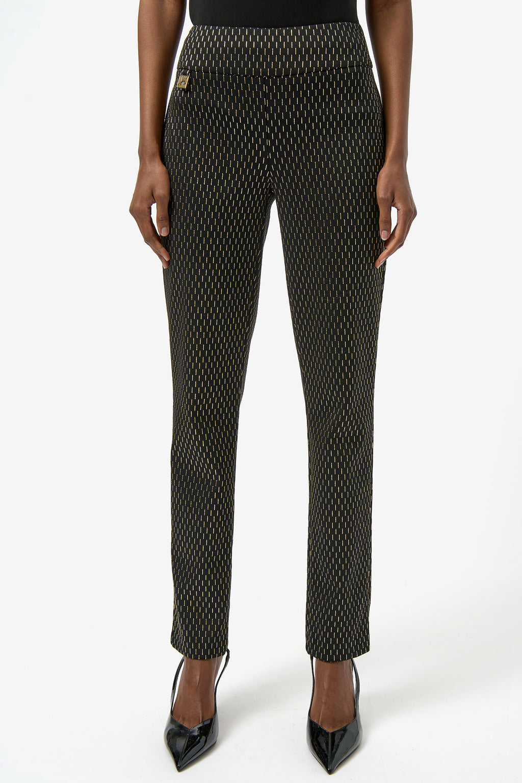 Pantalón de punto grueso ajustado con efecto metalizado negro y dorado 254143
