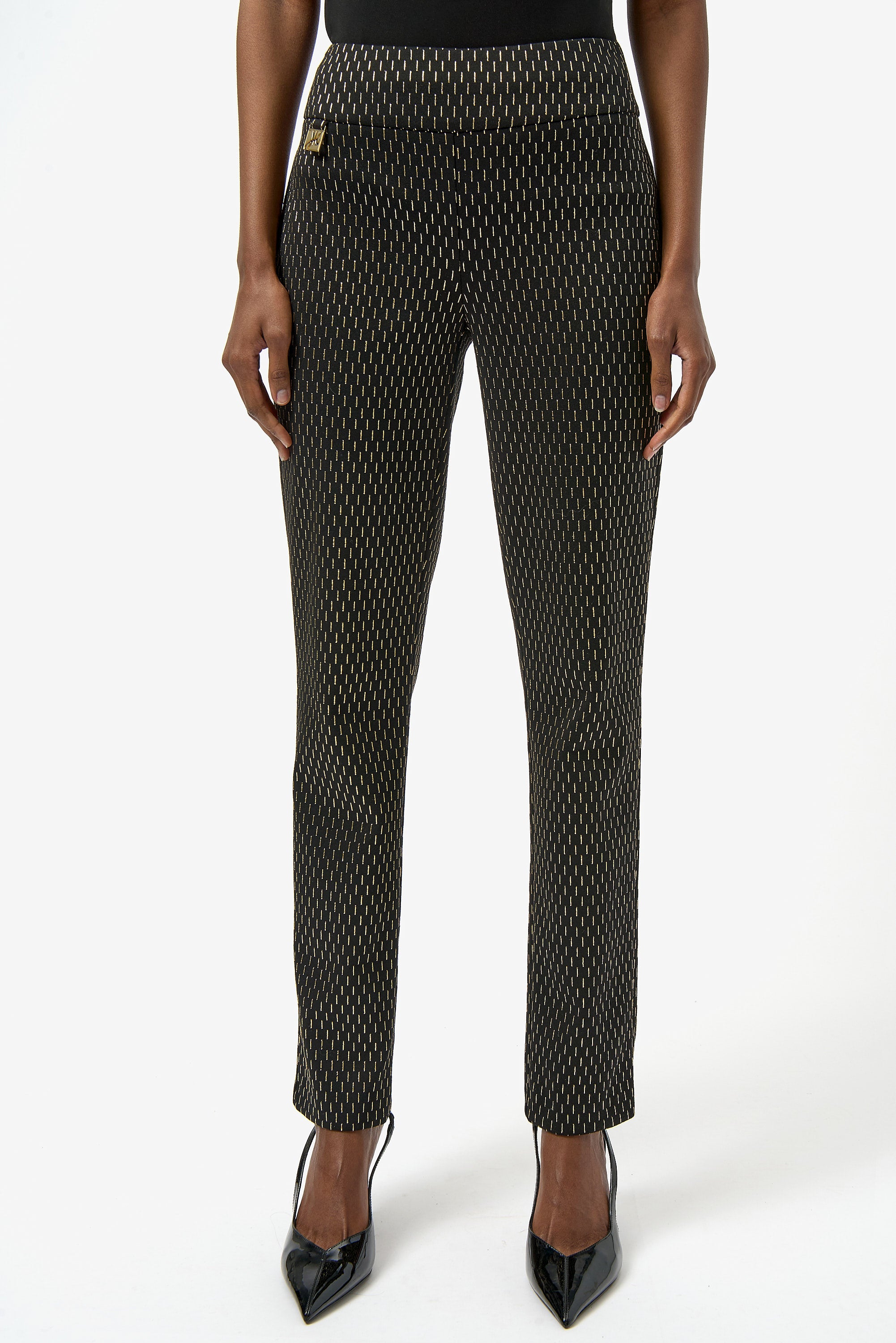 Pantalón de punto grueso ajustado con efecto metalizado negro y dorado 254143