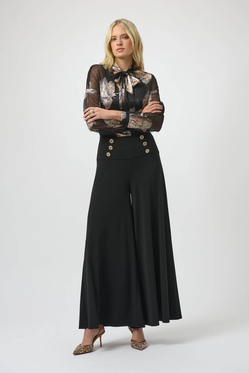 Pantalón acampanado en punto de crepé negro 254178