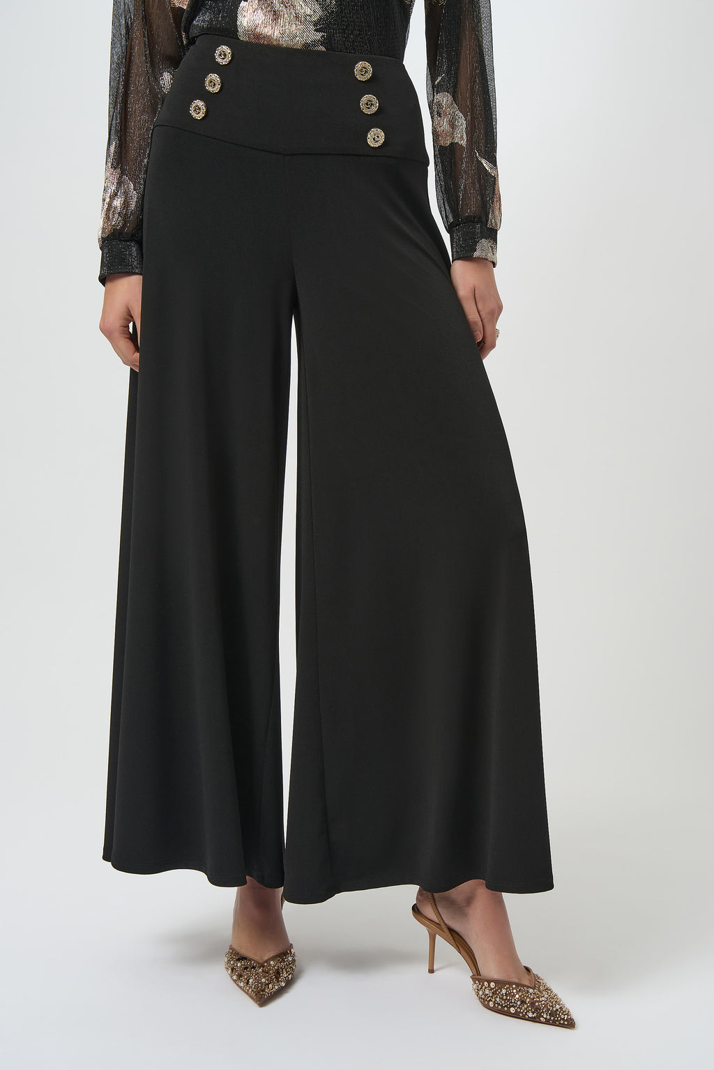 Pantalón acampanado en punto de crepé negro 254178