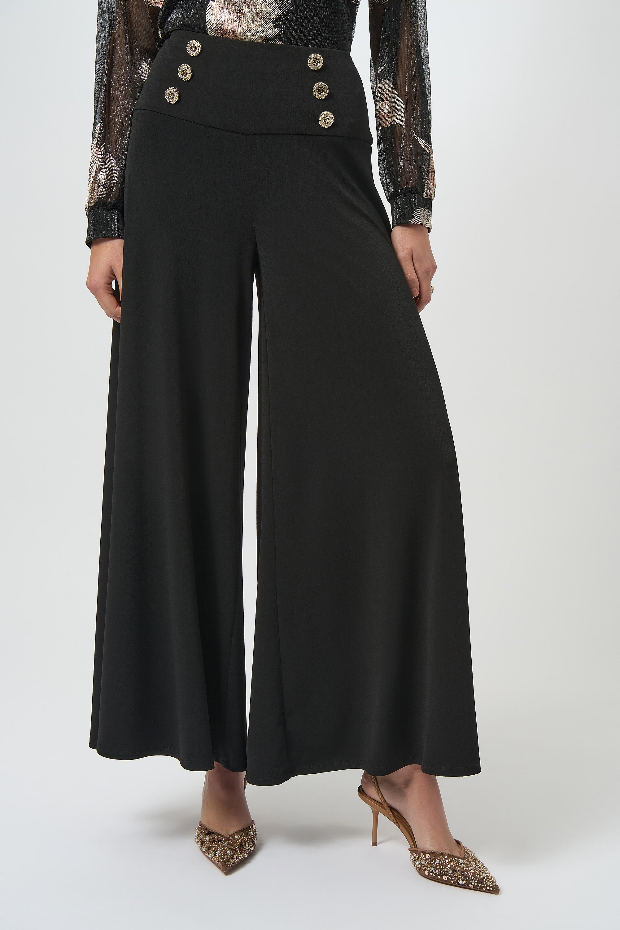 Pantalón acampanado en punto de crepé negro 254178