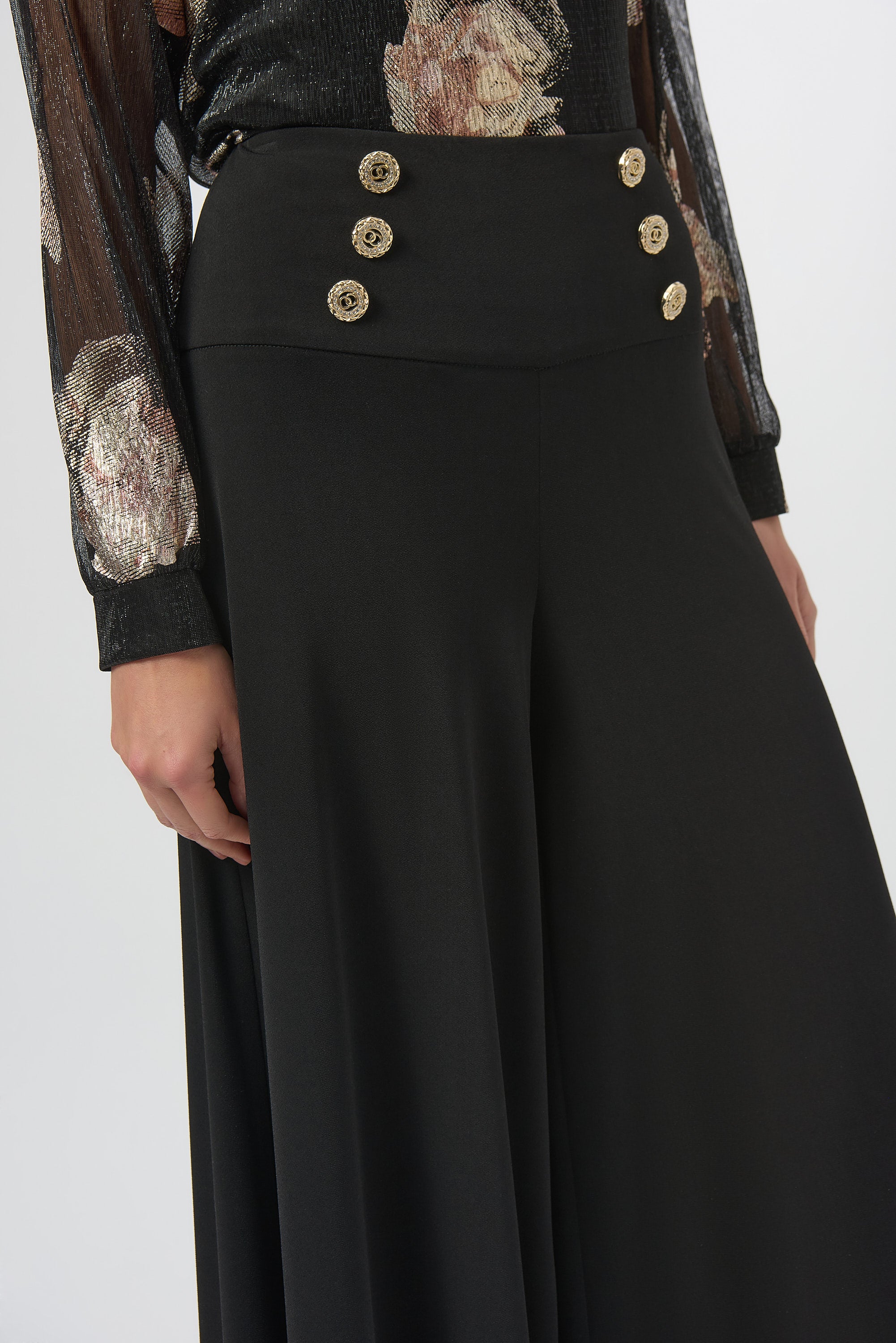Pantalón acampanado en punto de crepé negro 254178
