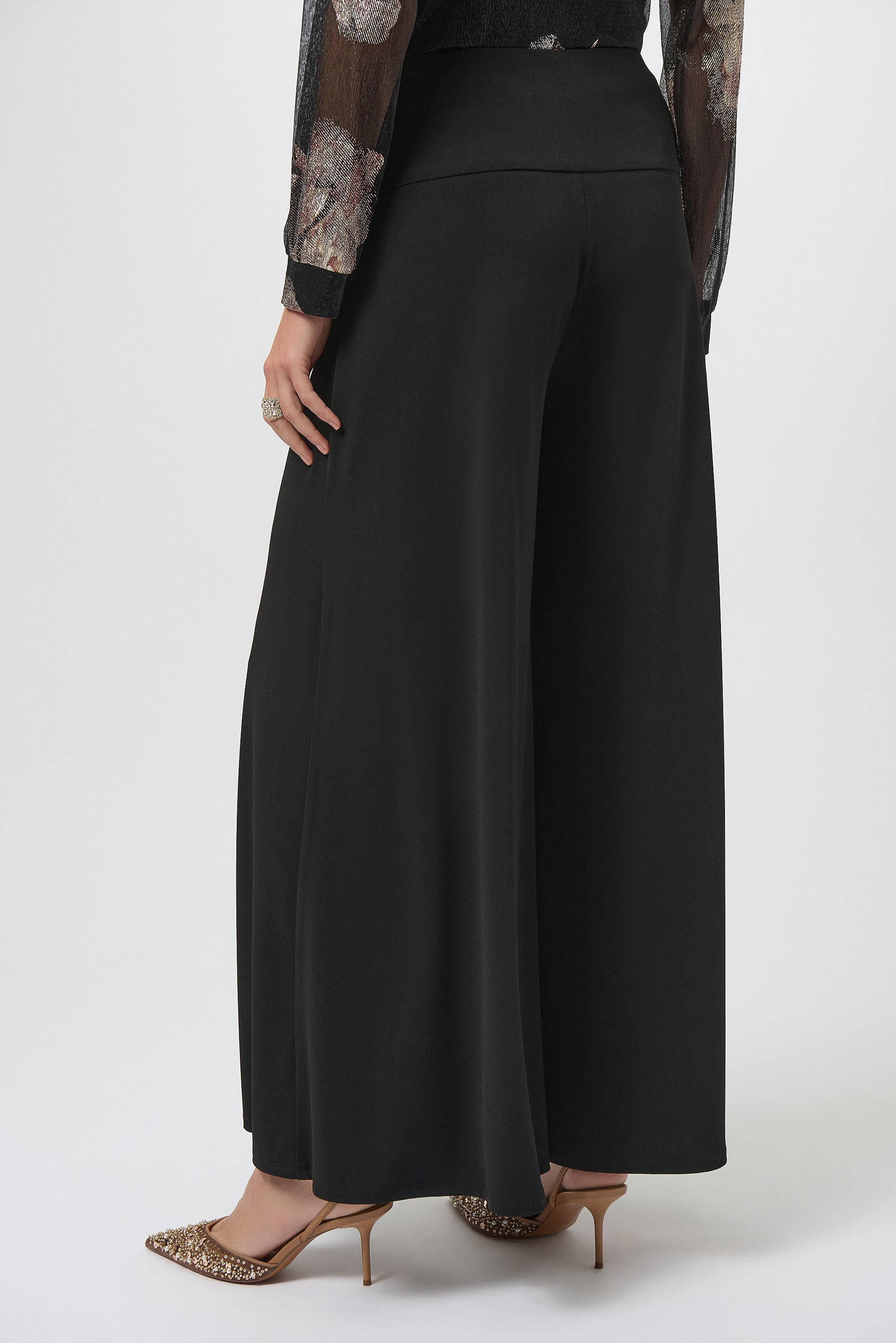 Pantalón acampanado en punto de crepé negro 254178