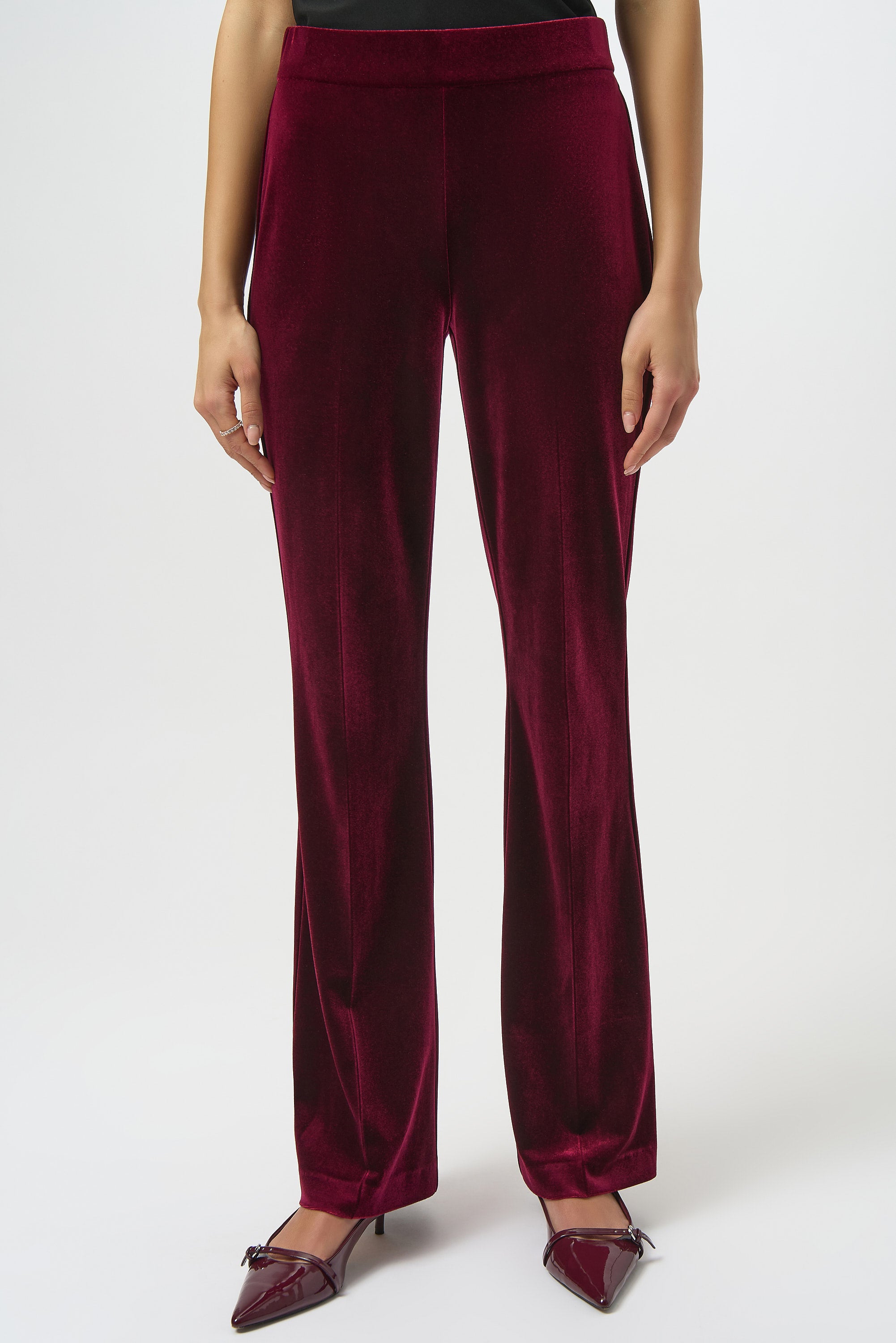 Pantalón sin cierres acampanados de terciopelo rojo burdeos 254195