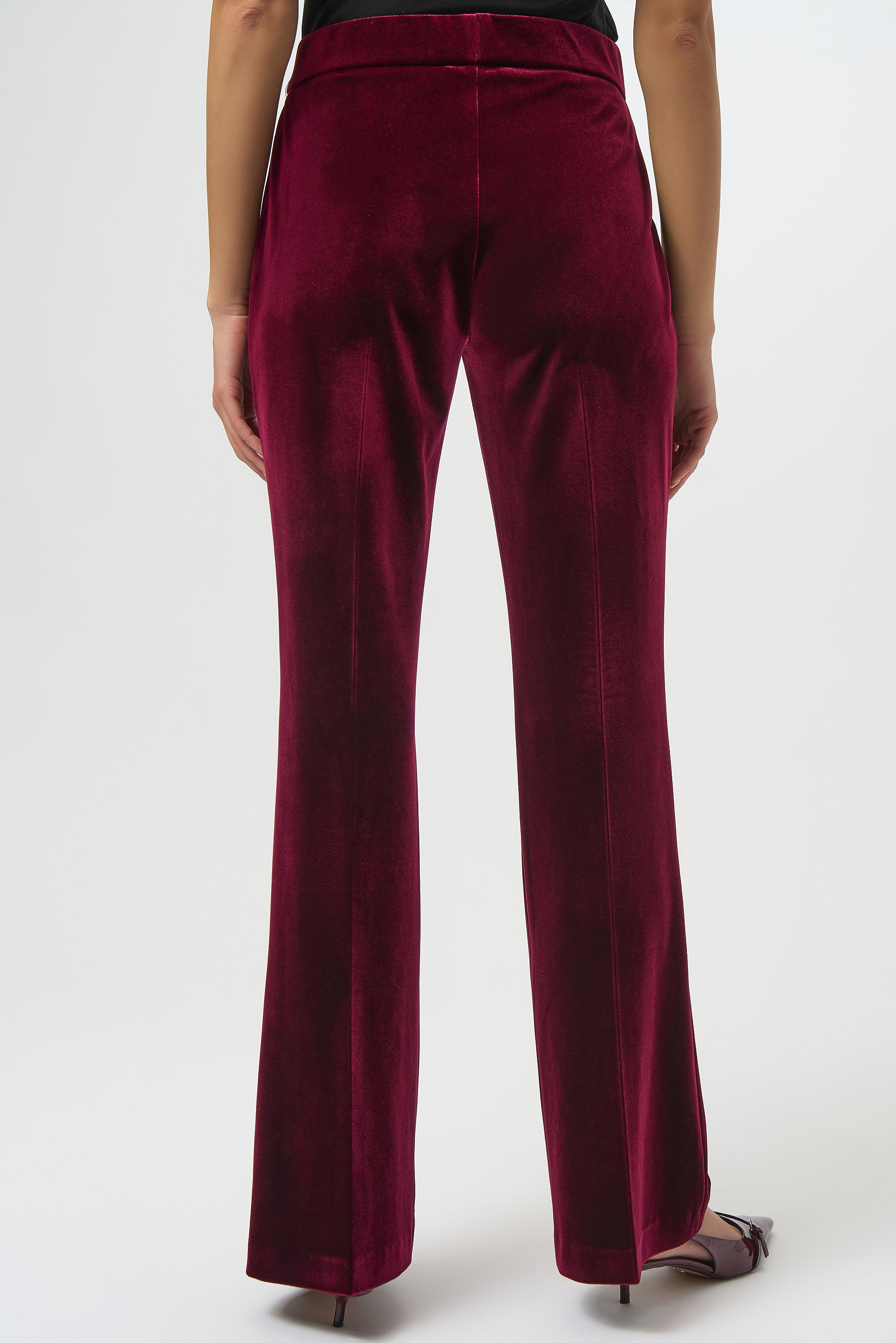Pantalón sin cierres acampanados de terciopelo rojo burdeos 254195