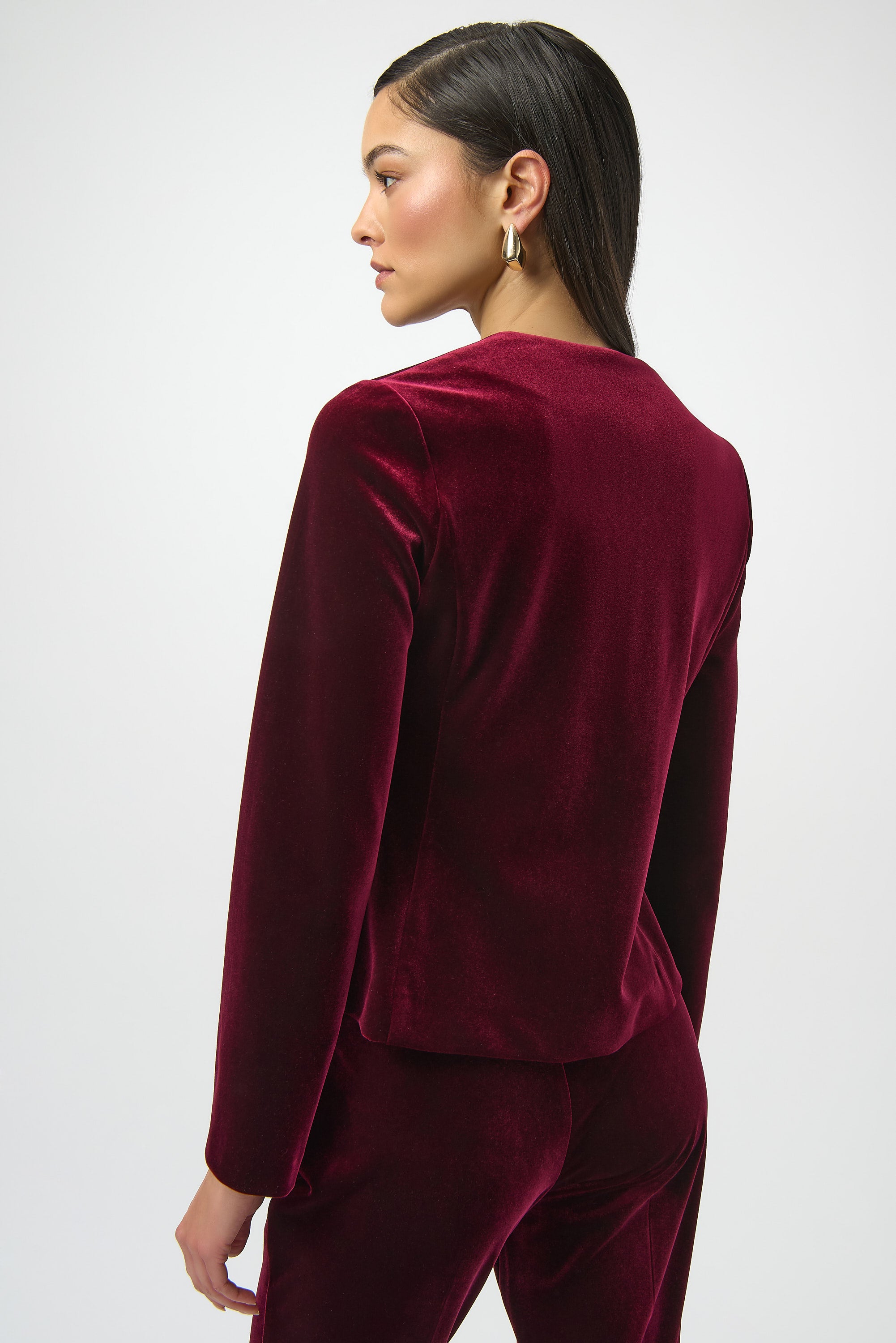 Blazer ajustado de terciopelo con cuello cuadrado rojo burdeos 254197