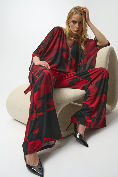 Pantalón de pierna ancha con estampado abstracto rojo 254198