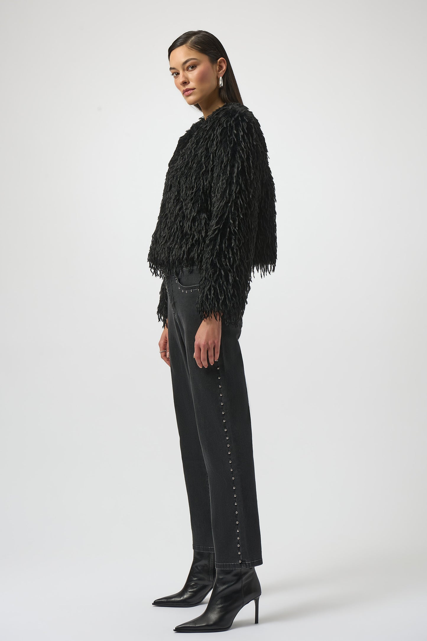 Chaqueta recta de piel sintética negro 254905