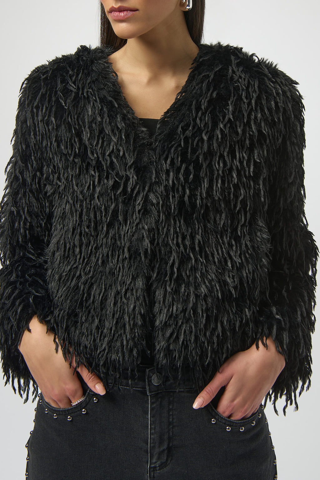 Chaqueta recta de piel sintética negro 254905