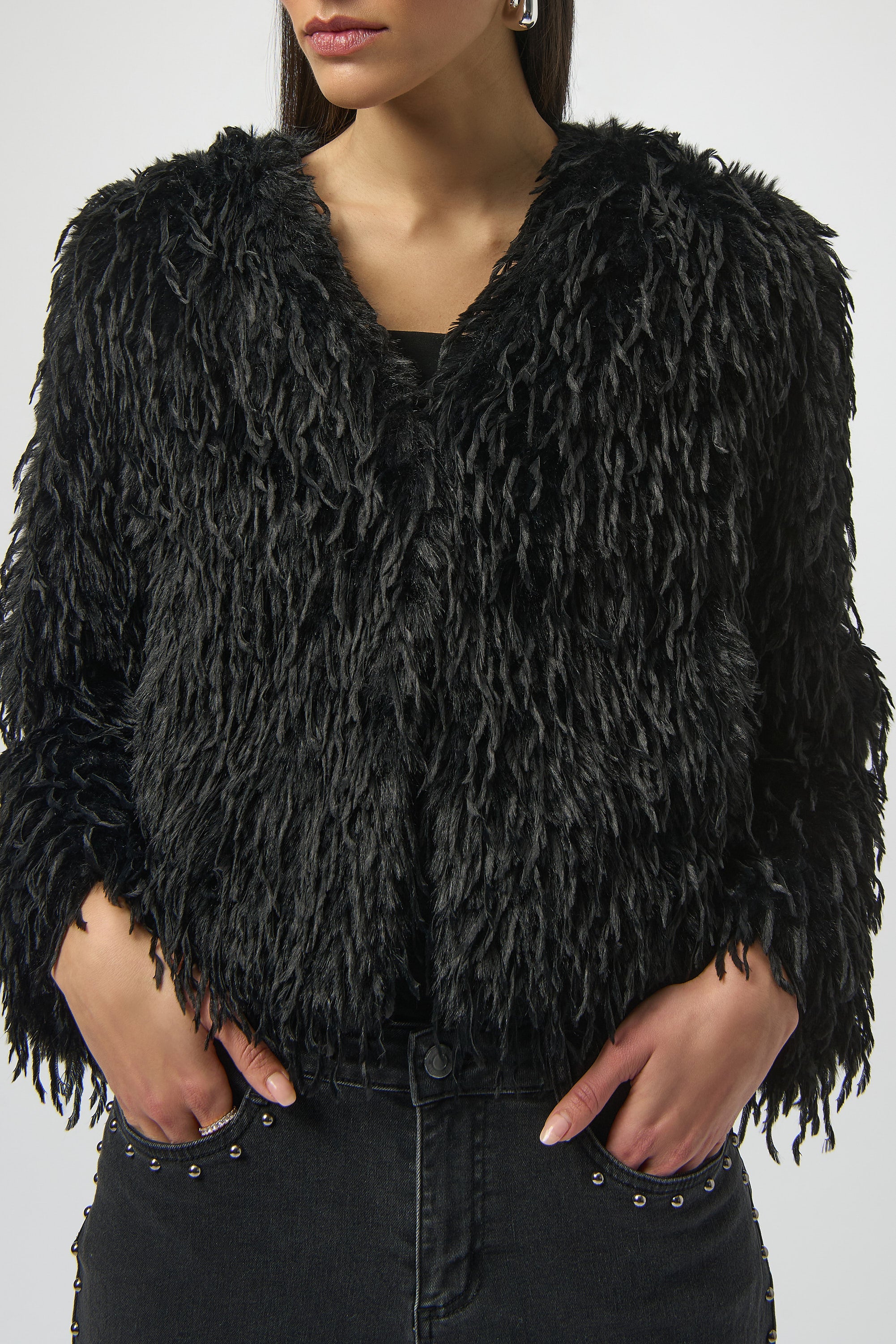 Chaqueta recta de piel sintética negro 254905