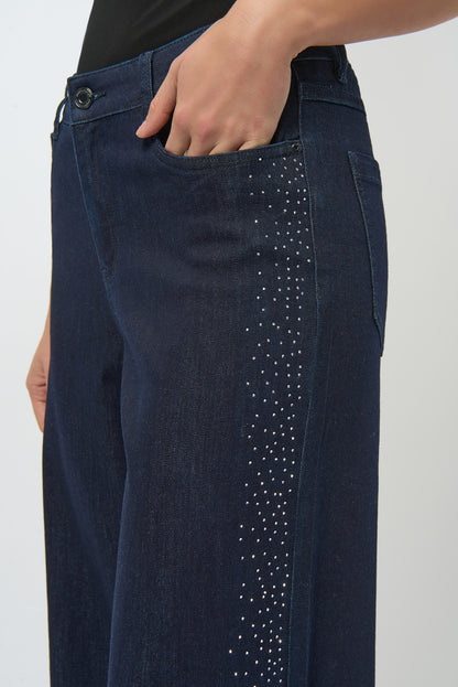 Jeans de pierna ancha con pedrería azul oscuro 254918