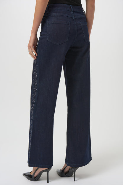 Jeans de pierna ancha con pedrería azul oscuro 254918