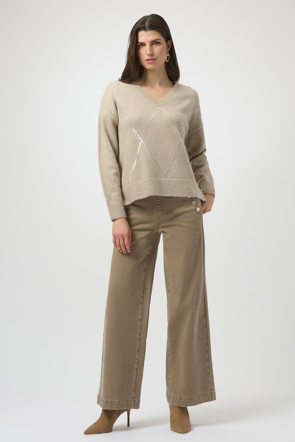Jeans de pierna ancha con botones metálicos kaki fauno 254919
