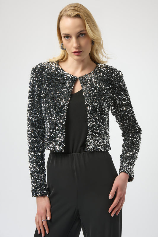 Chaqueta de terciopelo con lentejuelas negro y plata 254930