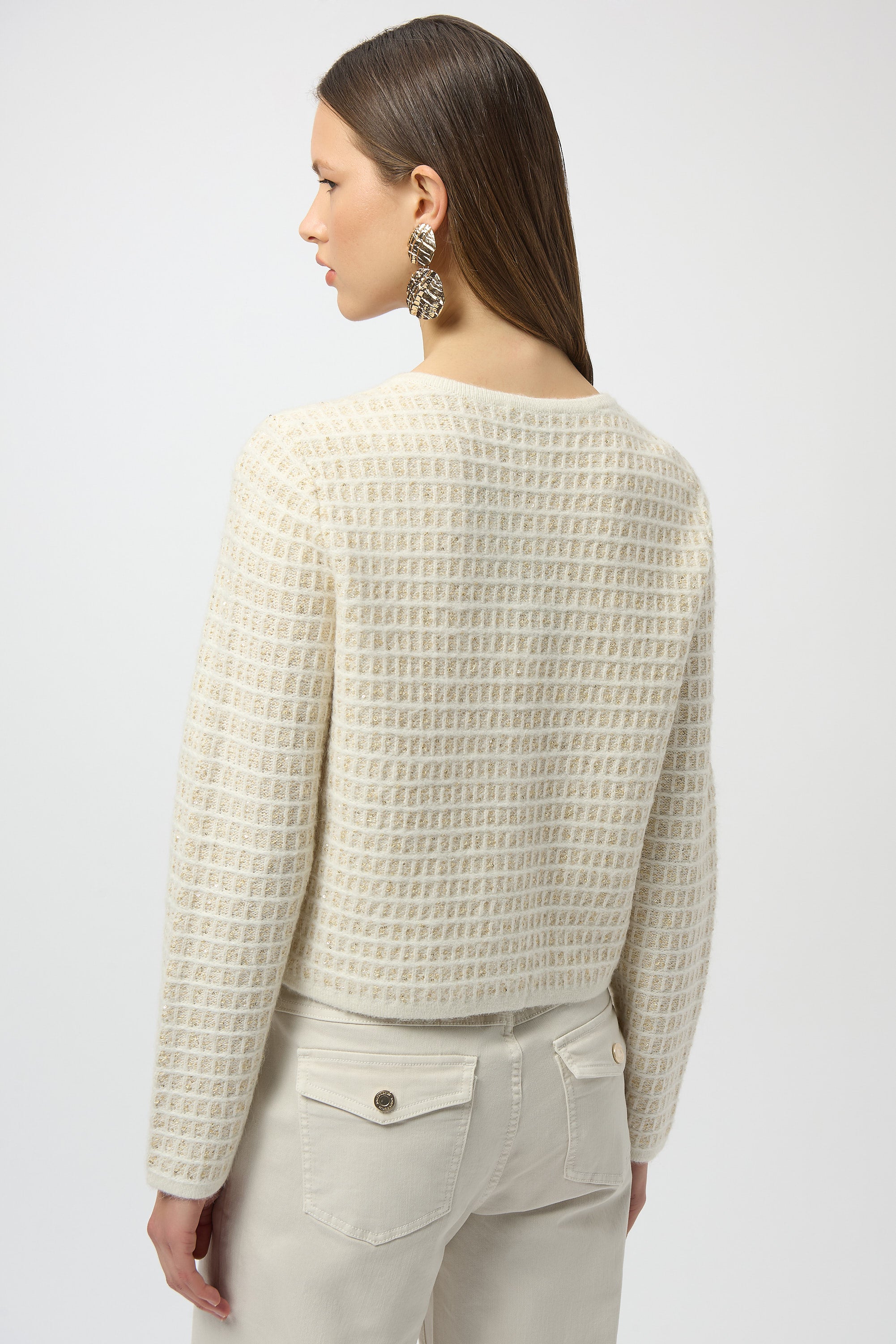 Cárdigan de punto con brillo y botones dorados blanco y oro 254938