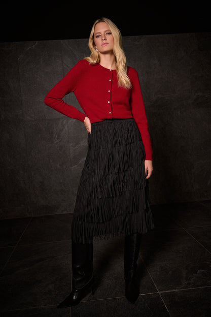 Falda tipo lápiz con flecos negro 254901