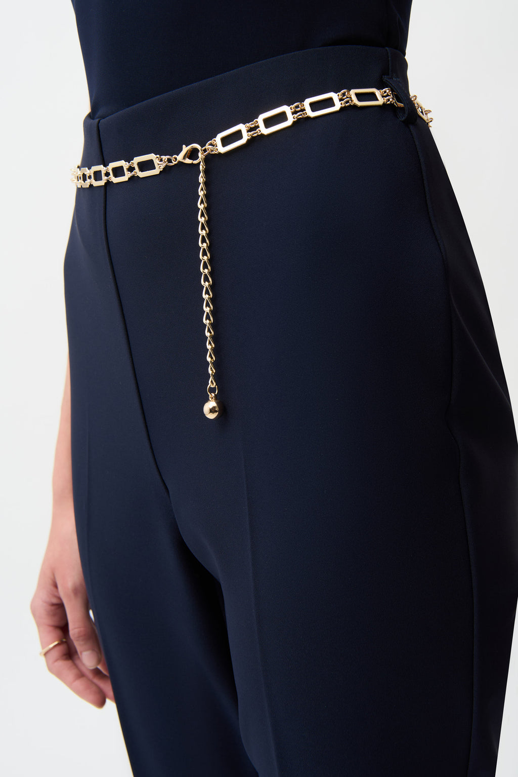 Pantalón acampanado sin cierres con cinturón de cadena Azul Marino 261059