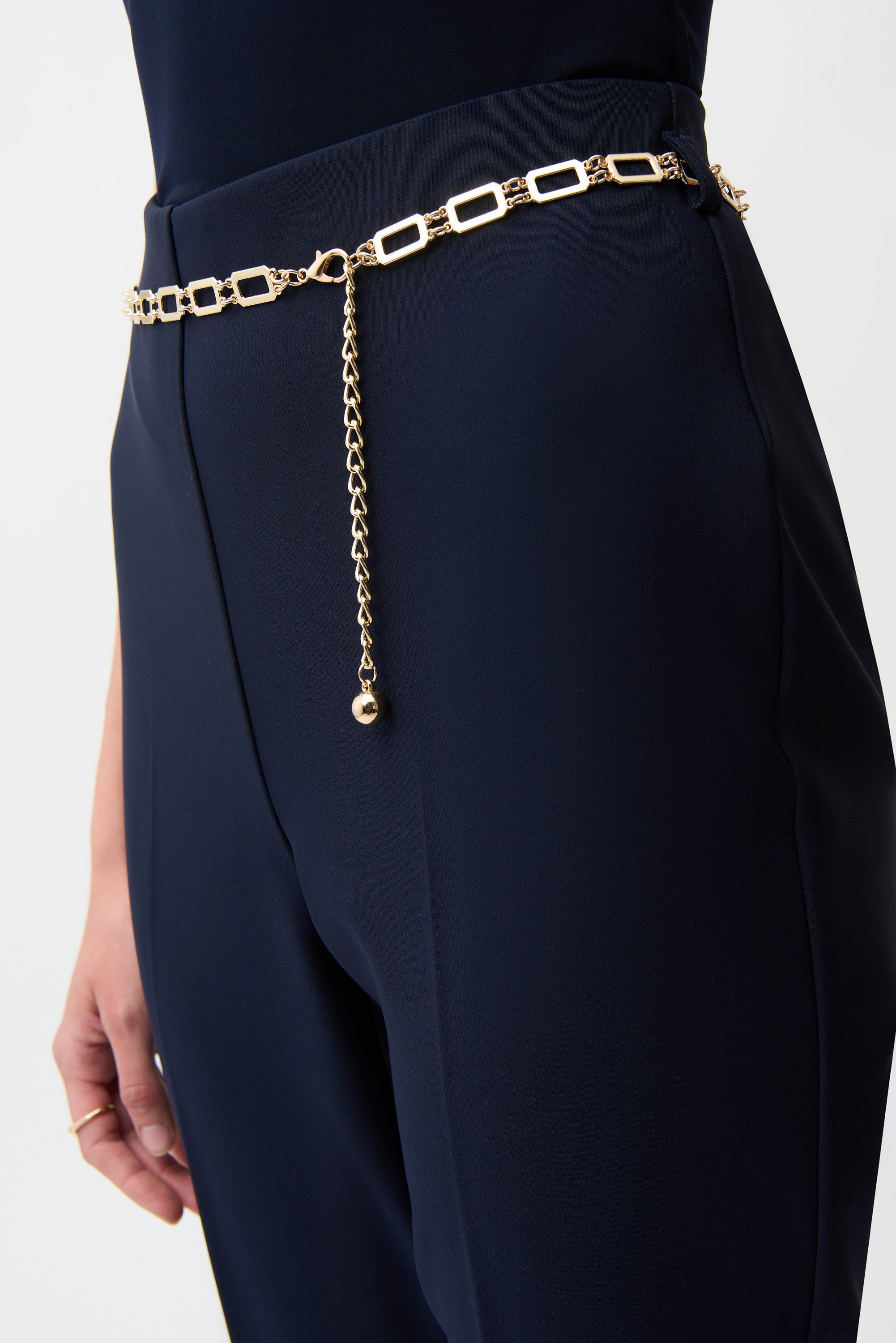 Pantalón acampanado sin cierres con cinturón de cadena Azul Marino 261059