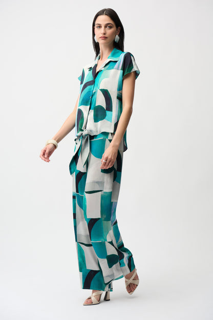 Blusa boxy con lazos y estampado geometrico verde 261065