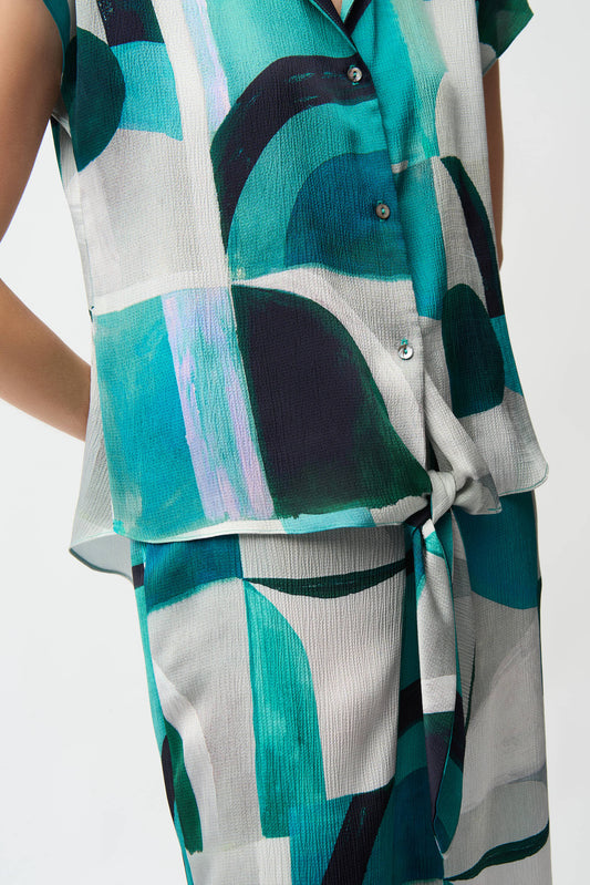 Blusa boxy con lazos y estampado geometrico verde 261065