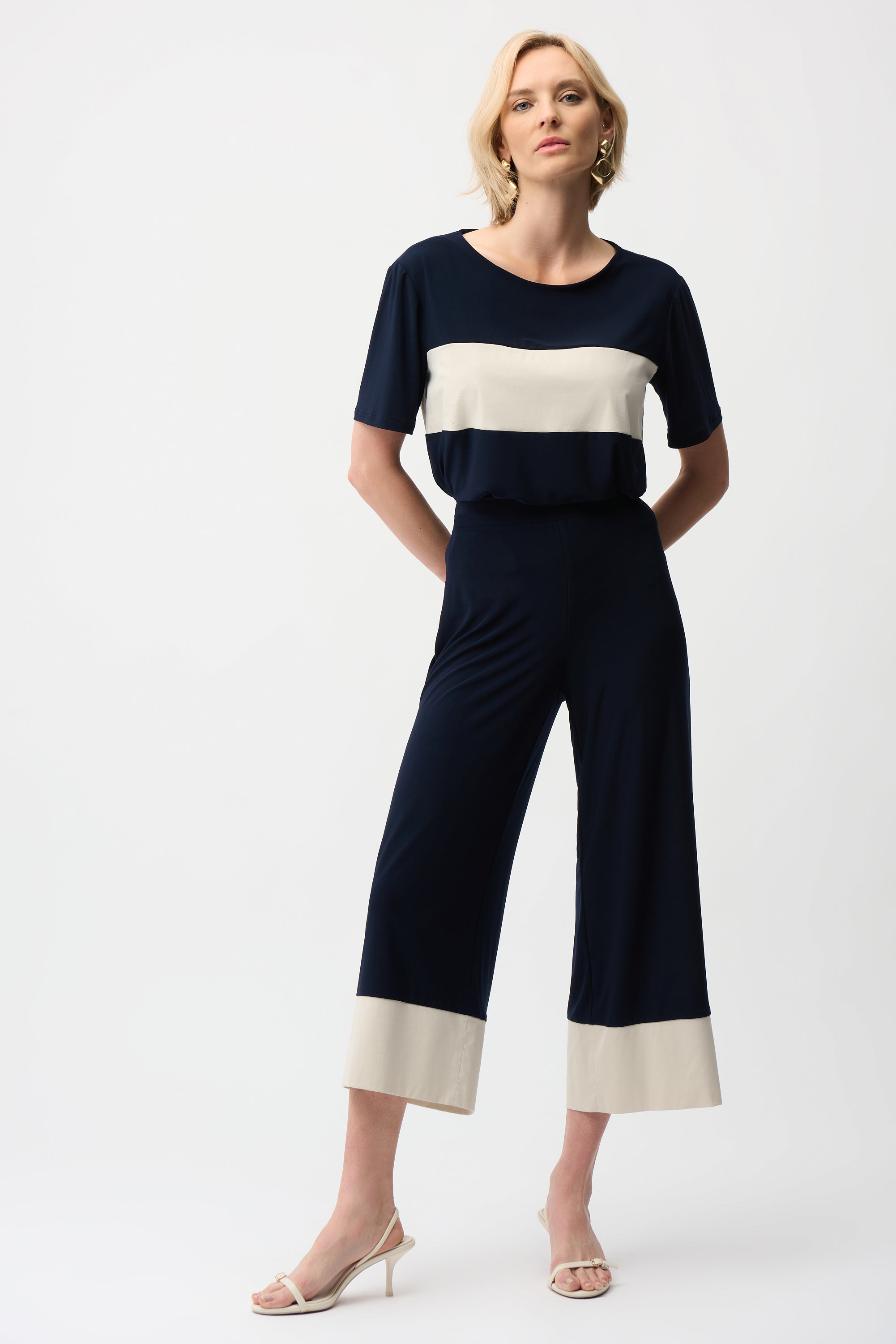 Pantalón culotte sin cierres beige y marino 261081