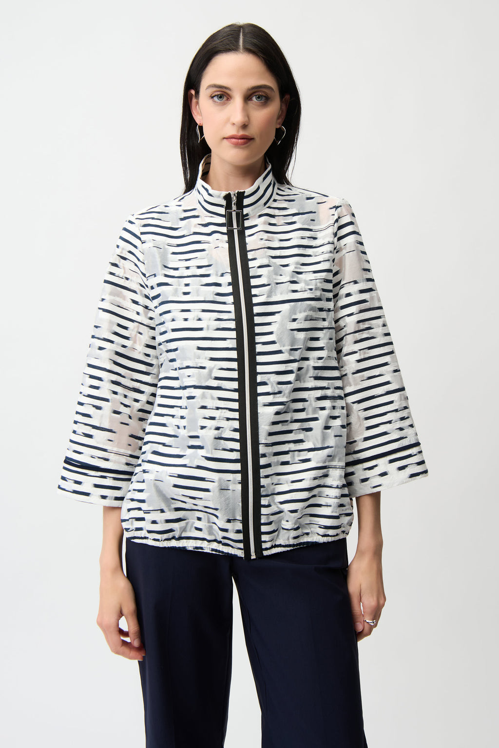 Chaqueta bomber a rayas blanco y marino 261094