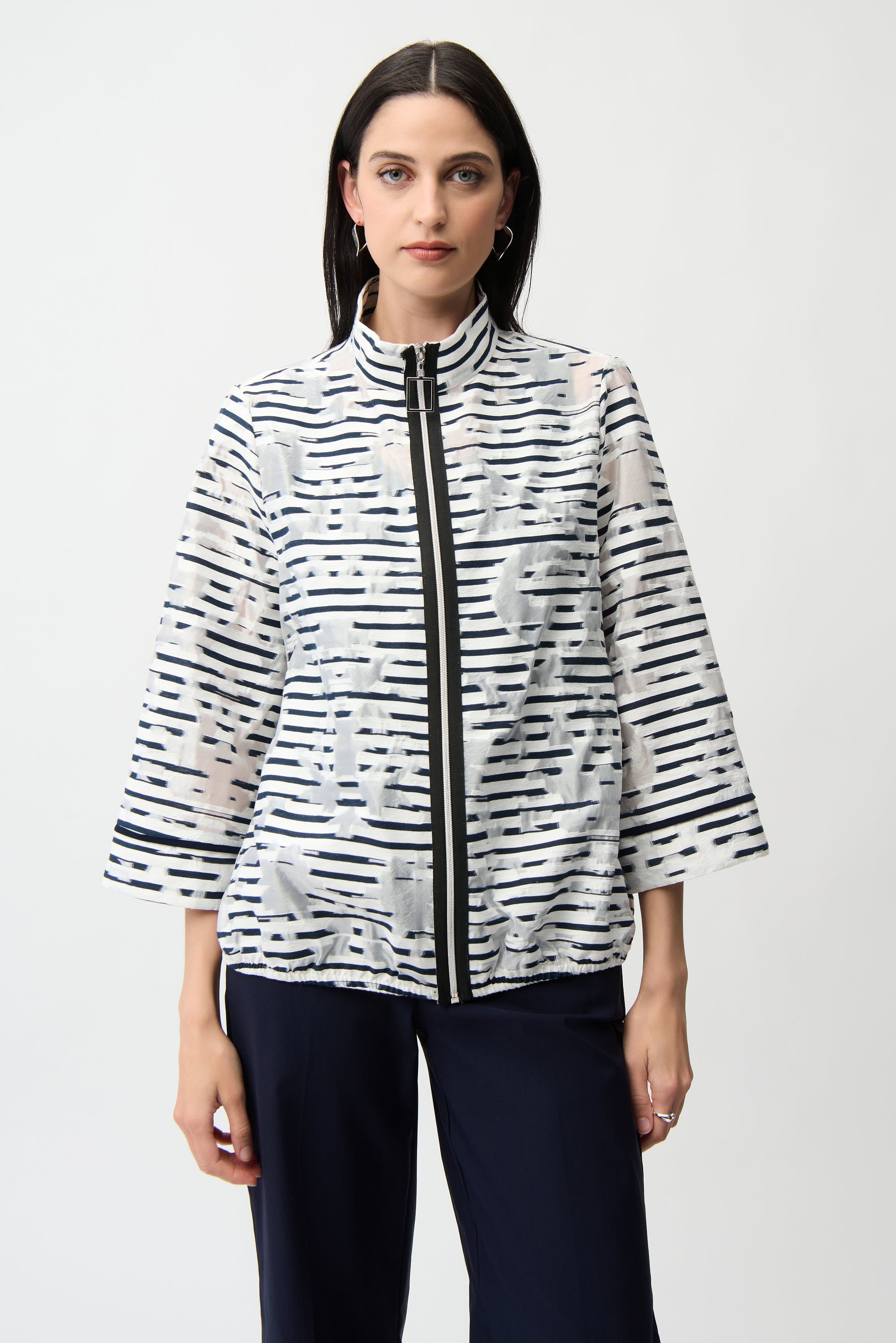 Chaqueta bomber a rayas blanco y marino 261094