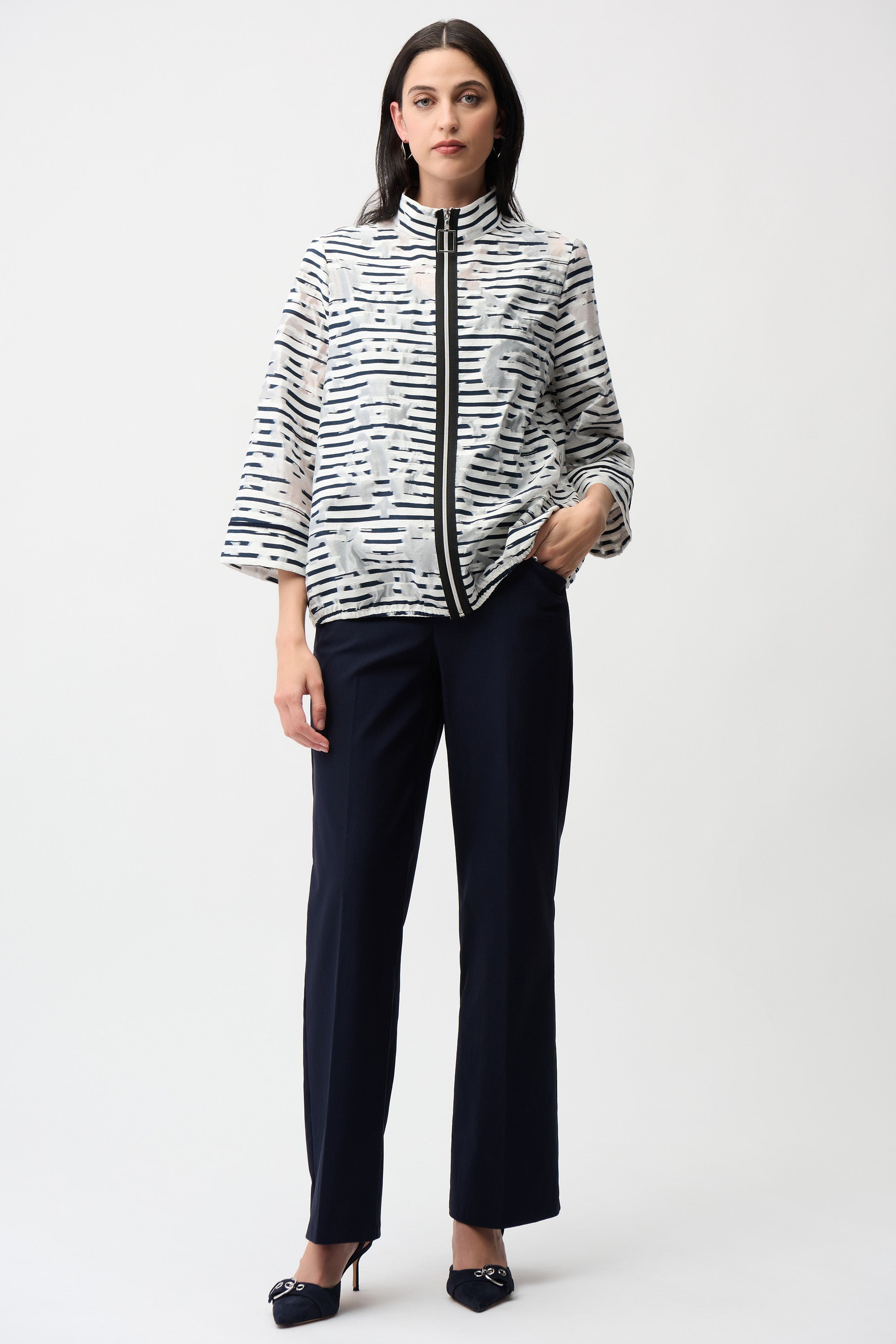 Chaqueta bomber a rayas blanco y marino 261094