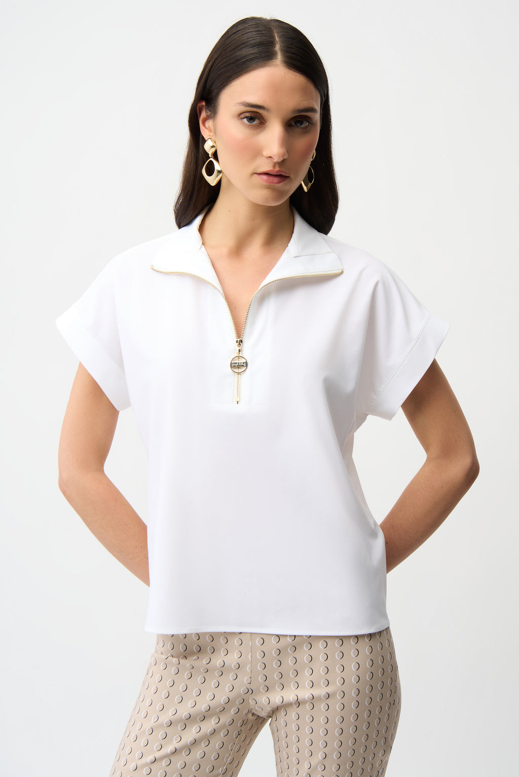 Blusa recta elástica con escote con cremallera blanco 261140
