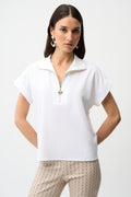 Blusa recta elástica con escote con cremallera blanco 261140