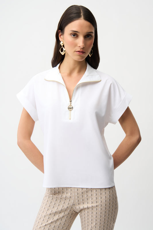 Blusa recta elástica con escote con cremallera blanco 261140