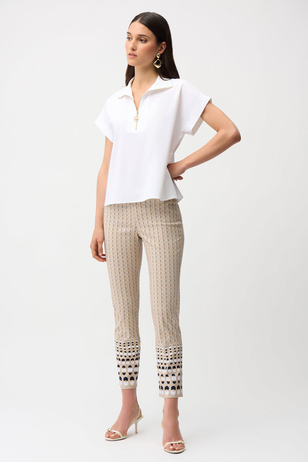 Blusa recta elástica con escote con cremallera blanco 261140