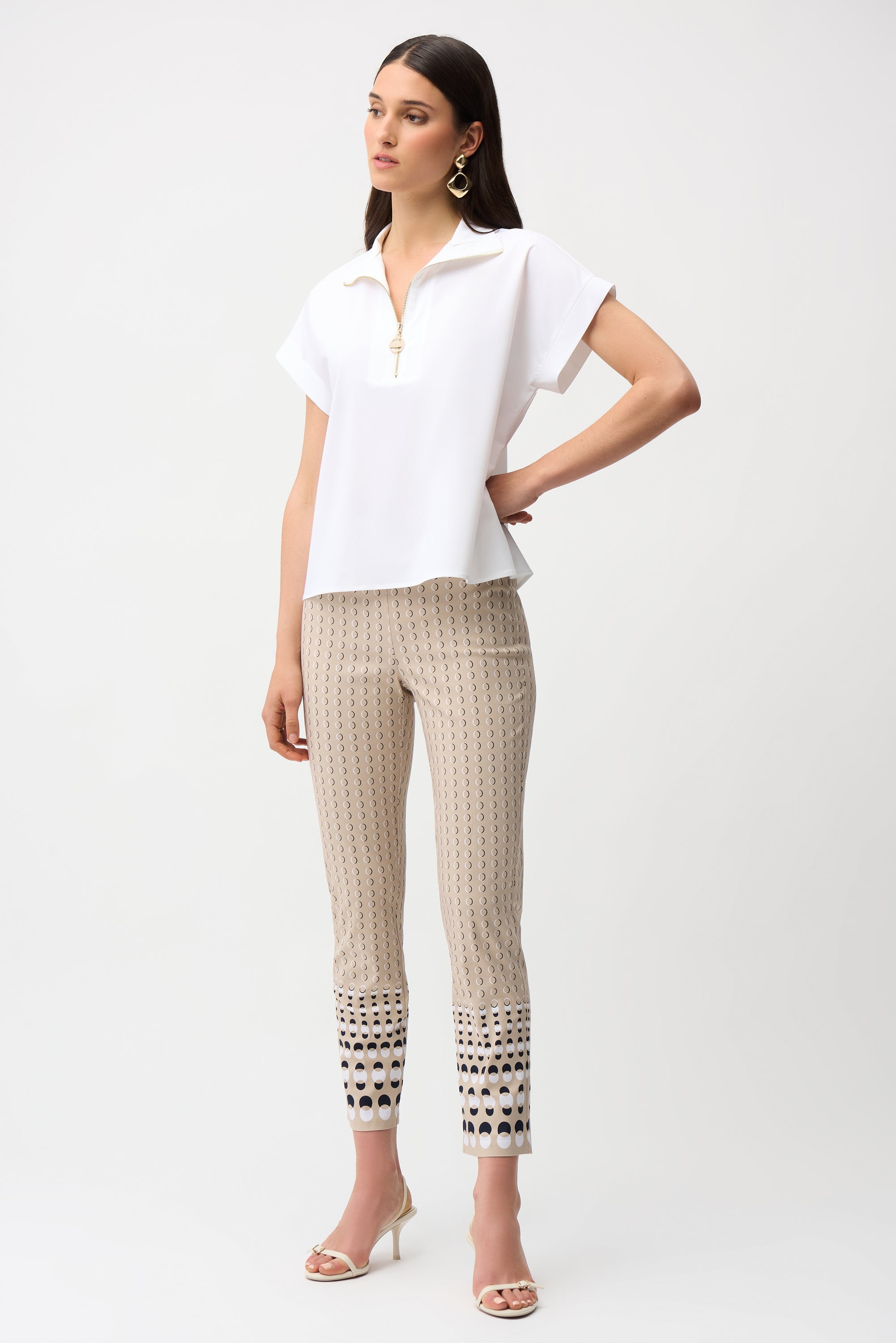 Blusa recta elástica con escote con cremallera blanco 261140
